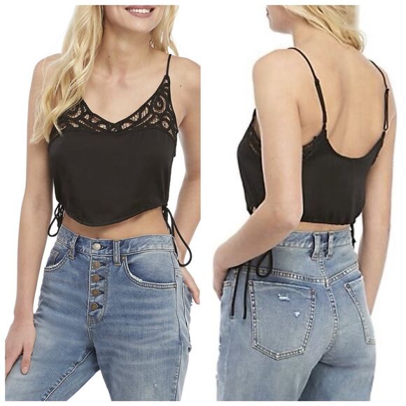 Free People Intimately Black Blouson Satin Brami Crop Camisole XS - Picture 1 of 13
